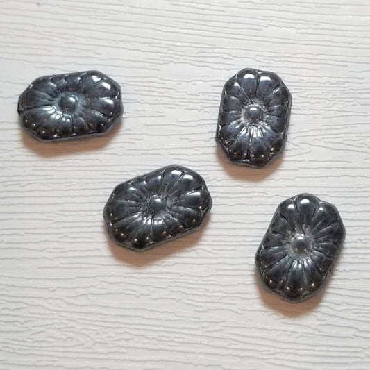 Hematite Grey Art Deco Daisy Czech Glass Flower Beads