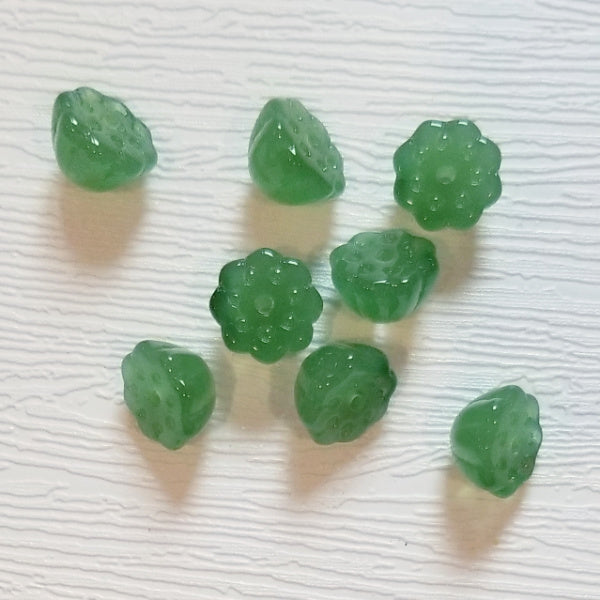 Premium Glass Lotus Pod Beads, Dark Jade Green, 10.5mm
