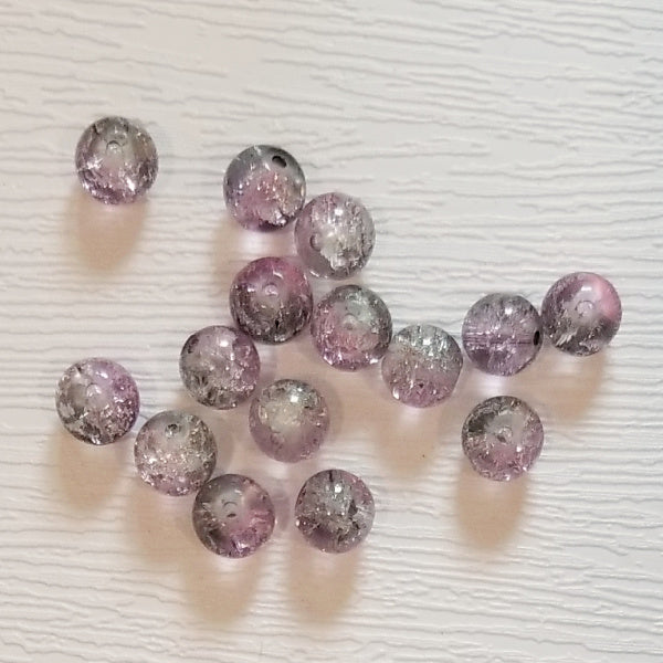 Lilac & Grey Two Tone 8mm Crackle Glass Round Beads