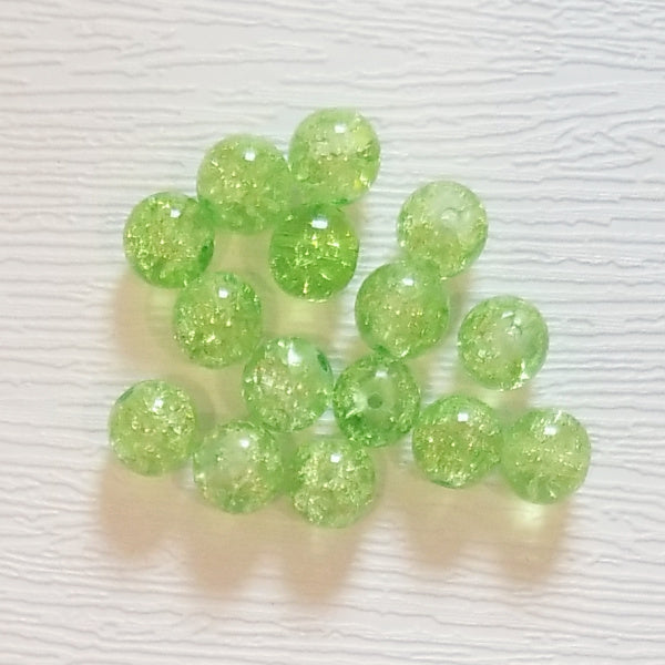 Lime Green 8mm Crackle Glass Round Beads