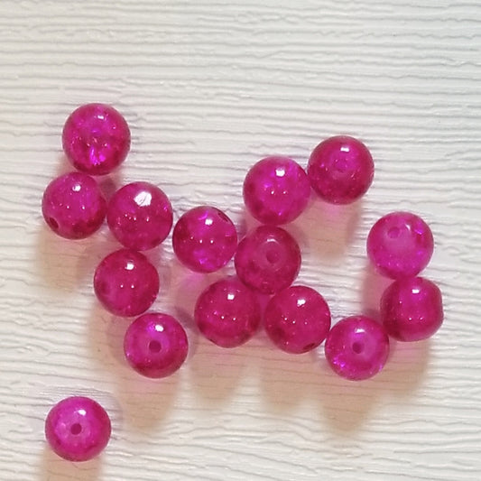Magenta Pink 8mm Crackle Glass Round Beads