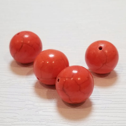 Coral Orange 16mm Round Reconstituted Turquoise Beads