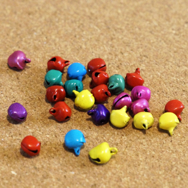 Mini Enamel Jingle Bells, Multicolor Mix, 8mm, Pack of 25
