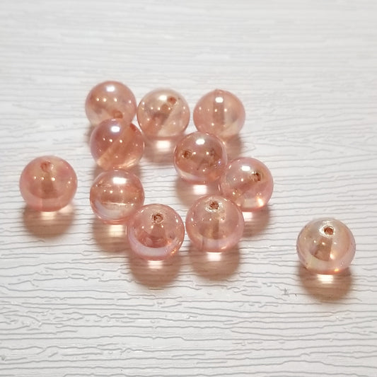 Vintage 1940s Japanese Peach AB Glass Beads | 10mm Round | 12 pcs