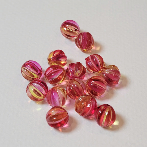 Pink & Yellow Two Tone Transparent Acrylic Melon Beads, 8mm