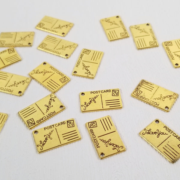 I Love You Retro Postcard Charms, Antique Gold, Set of 4
