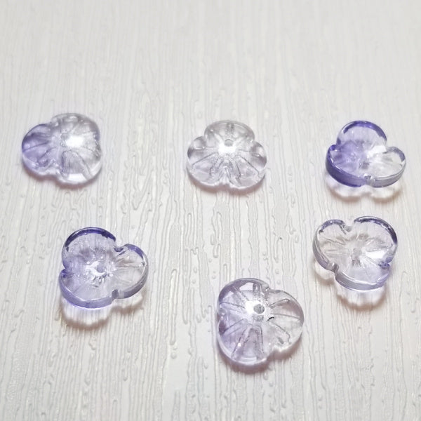Purple & Clear Two Tone Premium Glass Flower Beads, 3-Petal, 16mm