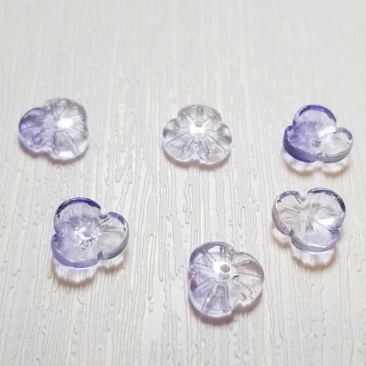 Purple & Clear Two Tone Premium Glass Flower Beads, 3-Petal, 16mm