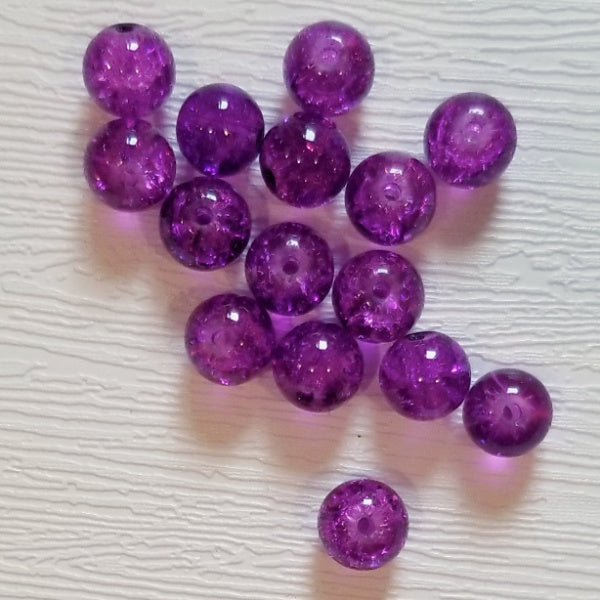 Royal Purple 8mm Crackle Glass Round Beads