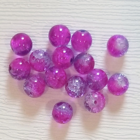 Purple & Magenta Pink Two Tone 8mm Crackle Glass Round Beads