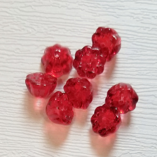 Premium Glass Lotus Pod Beads, Red, 10.5mm, 8 pcs