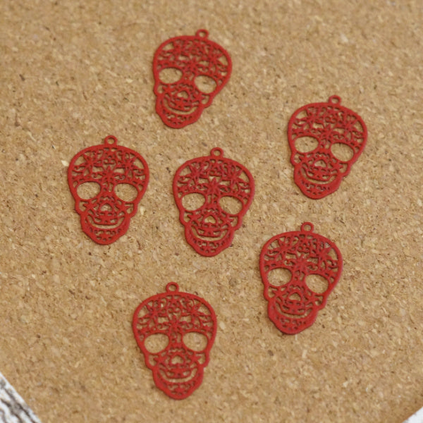 Red Laser-Cut Steel Sugar Skull Charms, 6 Pack