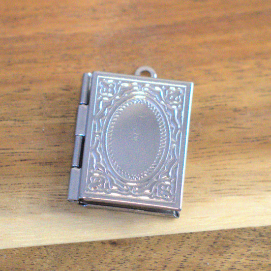 Silver Book Locket Pendant with Oval Frame, 26.5 × 19mm