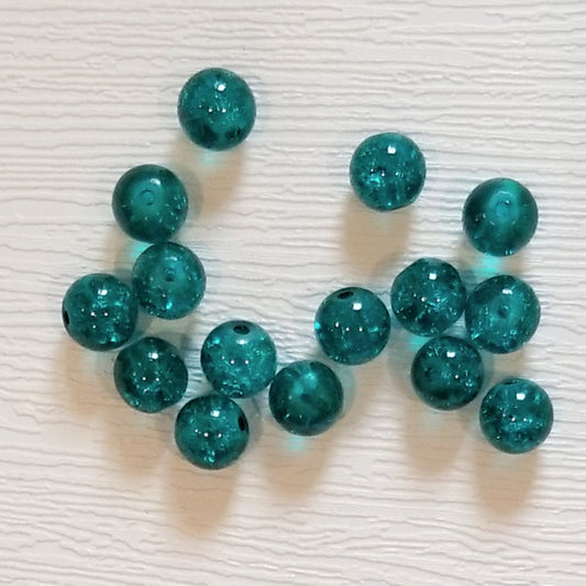 Teal Green 8mm Crackle Glass Round Beads