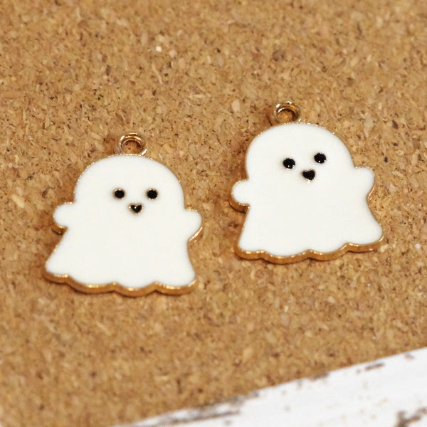 White Cutie Enameled Ghost Charms