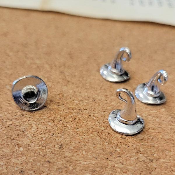 3D Witch Hat Charms – Shiny Silver Tone, 11mm