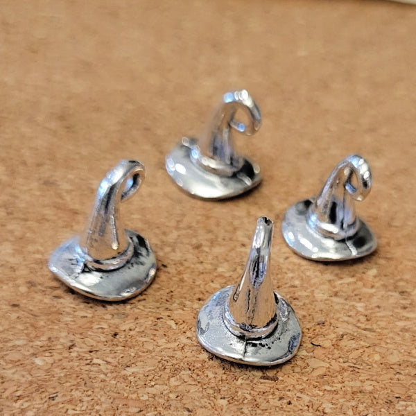 3D Witch Hat Charms – Shiny Silver Tone, 11mm