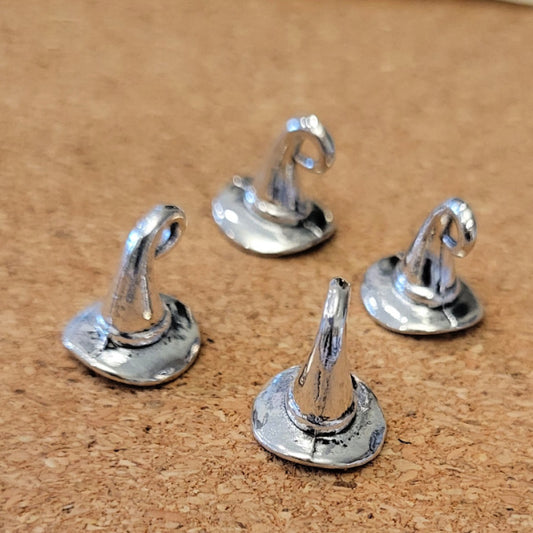 3D Witch Hat Charms – Shiny Silver Tone, 11mm