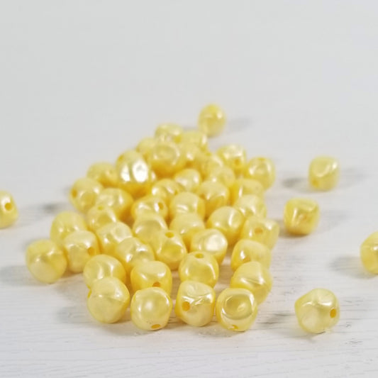 Vintage Pinched Faux Pearl Nugget Beads, Yellow, 8mm