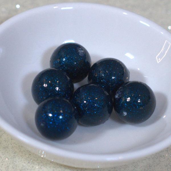 Navy Blue Glitter 14mm Round Vintage Acrylic Beads - Humpday Beads