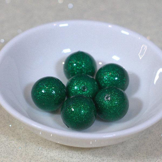 Emerald Green Glitter 14mm Round Vintage Acrylic Beads - Humpday Beads
