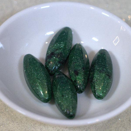 Green Glitter Torpedo Vintage Acrylic Beads - Humpday Beads