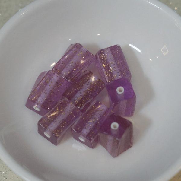 Lavender Purple Glitter 12mm Twisted Rectangle Vintage Acrylic Beads - Humpday Beads