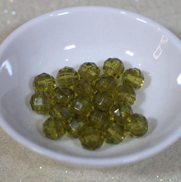 Olivine Green Faceted 6mm Round Acrylic Vintage Beads - Humpday Beads