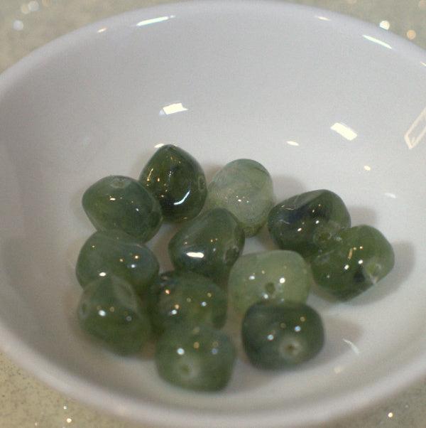 Faux Green Agate 10mm Nugget Vintage Lucite Beads - Humpday Beads