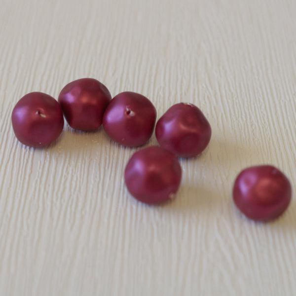 15mm Pinched Round Vintage Pearl Beads - Red Wine - Humpday Beads