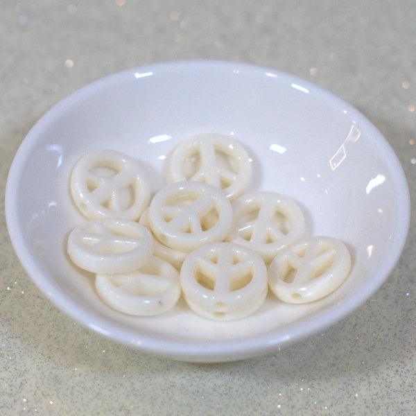 Ivory Acrylic Peace Sign Beads - Humpday Beads