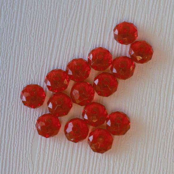 Faceted 10mm Rondelle Acrylic Beads - Ruby Red - Humpday Beads
