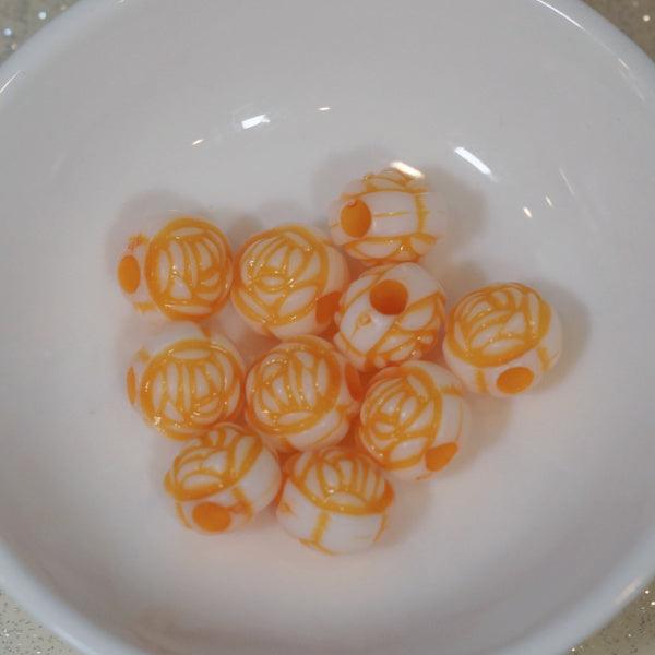 Citrus Orange Etched Acrylic Round Rose Flower Beads - Humpday Beads