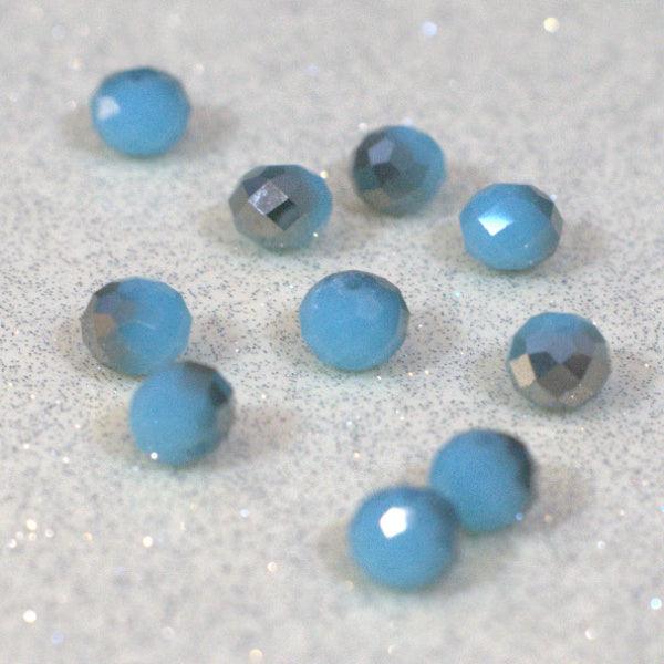 Milky Robin's Egg Blue Pewter Halfcoat 10mm Faceted Glass Rondelle Beads - Humpday Beads