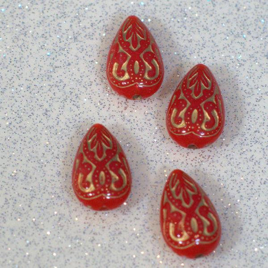 Red Baroque Almond Acrylic Beads - Humpday Beads