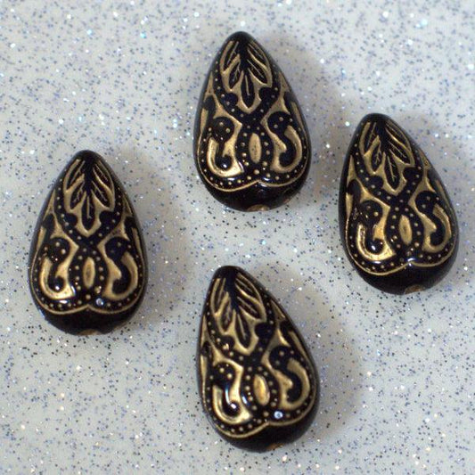 Black Baroque Almond Acrylic Beads - Humpday Beads