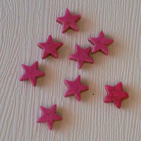 Imitation Turquoise Dyed Howlite Star Beads  - Hot Pink - Humpday Beads