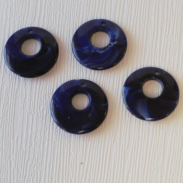Faux Stone Donut Acrylic Pendants - Navy Blue - Humpday Beads