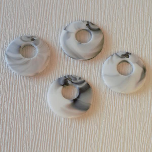 Faux Stone Donut Acrylic Pendants - Grey Agate - Humpday Beads