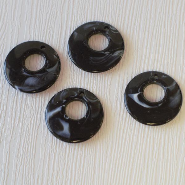 Faux Stone Donut Acrylic Pendants - Black Agate - Humpday Beads