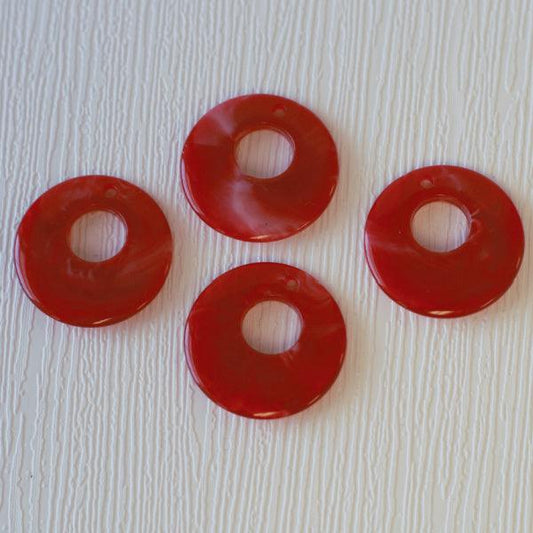 Faux Stone Donut Acrylic Pendants - Cherry Red - Humpday Beads