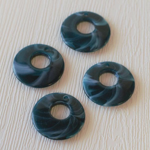 Faux Stone Donut Acrylic Pendants - Dark Teal - Humpday Beads