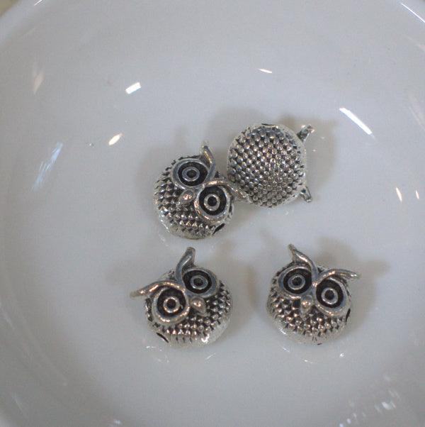 Silver Owl Face Metal Beads - Humpday Beads