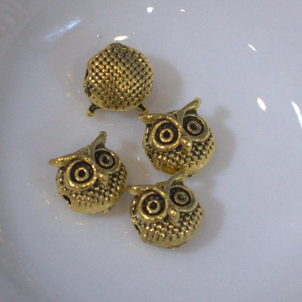 Gold Owl Face Metal Beads - Humpday Beads