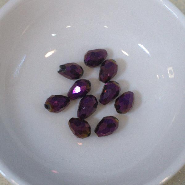 Purple Iris Metallic 7mm Teardrop Faceted Glass Beads - Humpday Beads