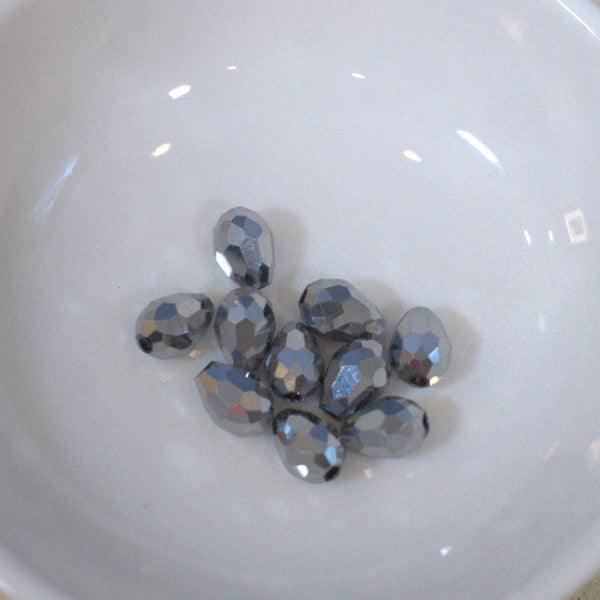 Silver Metallic 7mm Teardrop Faceted Glass Beads - Humpday Beads