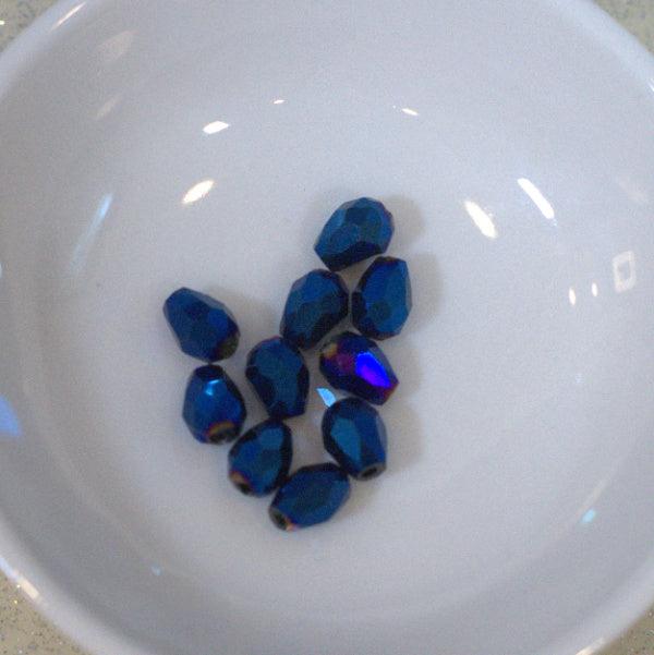 Metallic Blue Azuro 7mm Teardrop Faceted Glass Beads - Humpday Beads