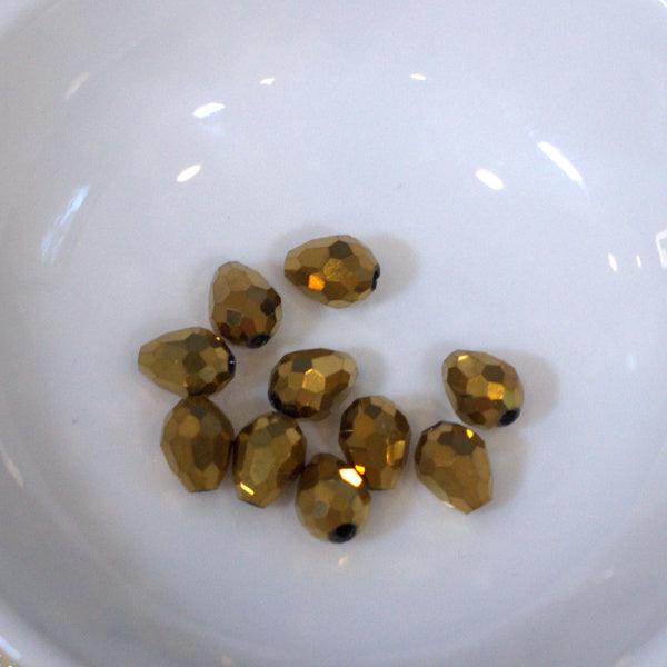 Gold Metallic 7mm Teardrop Faceted Glass Beads - Humpday Beads