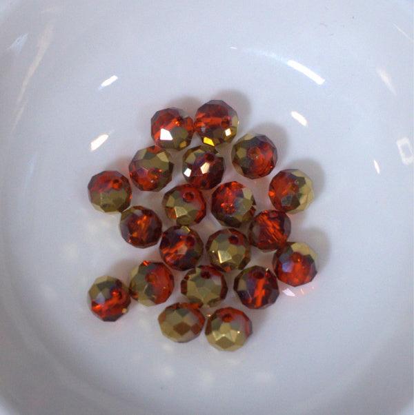 Paprika Red Gold Halfcoat 6mm Faceted Glass Rondelle Beads - Humpday Beads