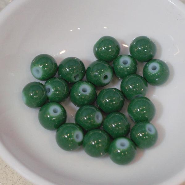 Pine Green 6mm Faux Stone Glass Round Beads - Humpday Beads